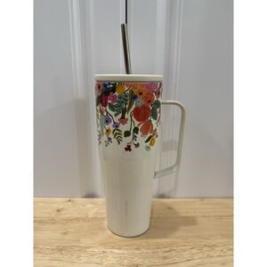Rifle Paper Co X Corkcicle Ivory Floral Tumbler 30 Fl Oz Lid And Straw